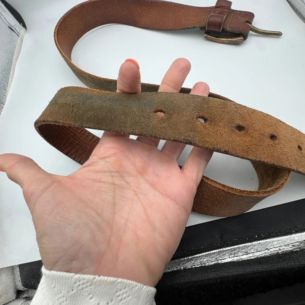 Bison Designs Brown Leather Belt Mens 38 Handcrafted USA Brass Buckle 1.5in Wide